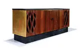 Phillip Lloyd Powell, Credenza, Carved and parcel gilt walnut, slate, iron