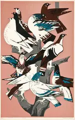 Millard Sheets, Three Gay Birds & Birds of a Feather (2), c. 1947, Color screenprint