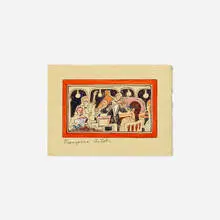 Concert at the Café Florian, Venezia by Françoise Gilot, 1974, india ink and gouache on tan laid paper, sold Dec 2021