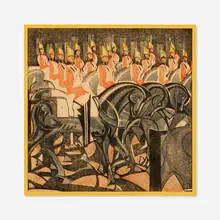 William Greengrass, King's Horses, 1931, linocut in colors