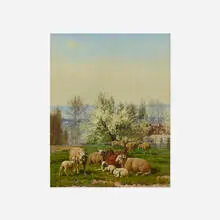 William Baird, Sheep and Lambs in a Spring Meadow, oil on canvas