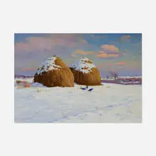 George Wainwright Harvey, Haystacks in the Snow, oil on canvas