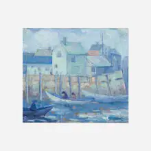 Abram Molarsky, Fish Houses, oil on board