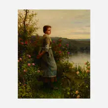 Daniel Ridgway Knight, The Gardener’s Daughter, oil on canvas laid to Masonite