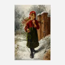Untitled (girl in snow) by F. A. Morel, oil on canvas, sold Dec 2021