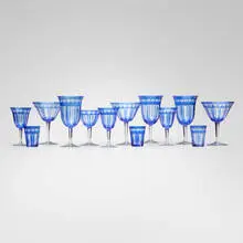 Bohemian, Collection of tableware, c. 1925, hand-cut clear and cobalt crystal