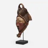 Punu artist, Mukudj mask, carved wood, pigment, beads, shells, bamboo, fiber, cloth