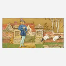 Henry Stacy Marks for Minton, One plaque from The Seven Ages of Man series, c. 1873, glazed and gilt earthenware