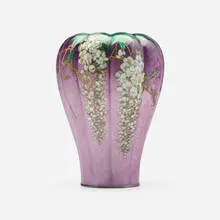Kumeno Teitaro, Gourd-form vase with wisteria, ginbari cloisonné enamel, silver-plated metal