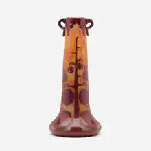 Le Verre Français, Tall vase with stylized chestnut branches, c. 1925, cameo glass