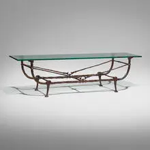 Diego Giacometti, Coffee table, c. 1980, patinated bronze, glass
