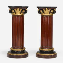 Neoclassical Style, Corinthian pedestals, pair, lacquered and stained mahogany, gilding