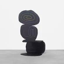 Alan Siegel, Zen Garden chair, 1984, carved and painted wood with incised and hand-painted decoration