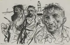 Untitled by Peter Howson, charcoal 29 x 42cm ., sold Oct 2019