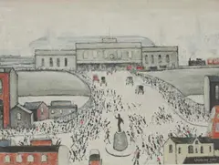 Untitled by L. S. Lowry, Laurence Stephen Lowry RA (1887-1976) 'STATION APPROACH' Limited edition print in colours, sold Oct 2019