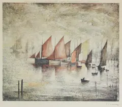 Untitled by L. S. Lowry, Laurence Stephen Lowry RA (1887-1976) 'SAILING BOATS' Limited edition print in colours, sold Oct 2019