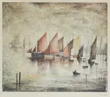 Untitled by L. S. Lowry, Laurence Stephen Lowry RA (1887-1976) 'SAILING BOATS' Limited edition print in colours, sold Oct 2019