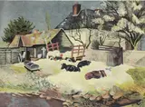 John Aldridge, Untitled, John Aldridge RA (1905-1983) A FARM IN ESSEX Lithograph printed in colours