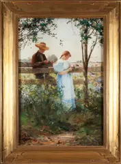 David Birdsey Walkley, Visit at the Fence, oil on canvas