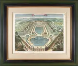 Sébastien Antoine, Veue du Chateau et Parc de Marli published by De Mortain, Paris, hand-colored engraving