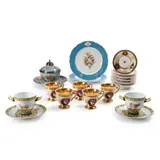 Assorted Porcelain Tableware, mostly Paris, France, 19th century., One Puiforcat bowl and undertray in the Chinoiserie style with silver mounts, diam