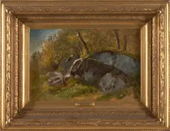 Samuel Colman, Study of Rocks, oil on paper on canvas