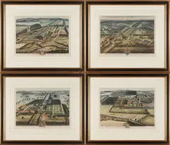 Jan Kip, A Set of Four Engravings of British Country Houses, engraving with later coloring