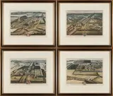 Jan Kip, A Set of Four Engravings of British Country Houses, engraving with later coloring
