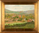 Helen Savier DuMond, An Early Autumn Landscape Country with a Factory and Distant Mountains, oil on canvas