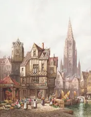 Henry Schafer, A lively market, Frieburg, oil on canvas