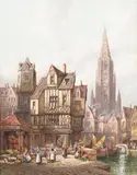 Henry Schafer, A lively market, Frieburg, oil on canvas