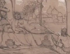 Jean-Joseph Benjamin-Constant, A reclining Odalisque, charcoal and white chalk highlights on paper