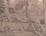 Jean-Joseph Benjamin-Constant, A reclining Odalisque, charcoal and white chalk highlights on paper