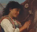 Sophie Gengembre Anderson, Checking the fishing nets; Playing with the catch (two works), both oil on canvasboard