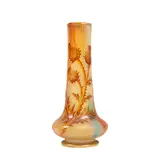Thistle Cabinet Vase by Cristallerie Daum, acid-etched, enameled and gilt decorated glass, signed in gilt 'Daum Nancy' with Cross of Lorraine, sold Mar 2024