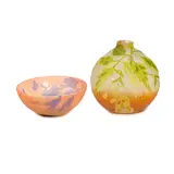 Émile Gallé, Boxelder Vase and Morning Glory Bowl, overlaid and etched glass and etched, carved and fire polished glass, each signed in cameo 'Gallé'