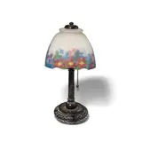 Handel, Small Floral Table Lamp, interior painted glass, patinated metal