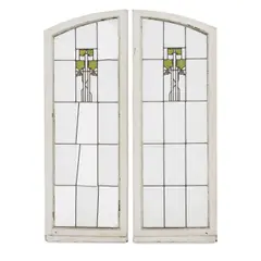George Washington Maher, Pair of Hollyhock Windows, from the Charles Hosmer Morse residence, Glencoe, Illinois, leaded glass, wood