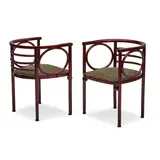 Josef Hoffmann, Pair of Chairs, stained bentwood with later fabric in the style of the Wiener Werkstatte