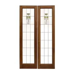 George Washington Maher, Pair of Hollyhock Windows, from the Charles Hosmer Morse residence, Glencoe, Illinois, leaded glass, wood