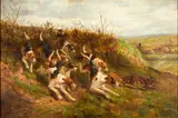 Arthur A. Davis, Fox Persued by Hounds, oil on canvas