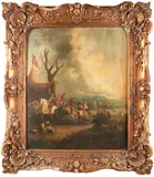 Dutch School, A Military Encampment on the Shore of a Lake, oil on canvas