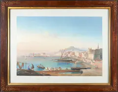 Gioacchino La Pira, Bay of Naples from Carmine, gouache on paper mounted to canvas
