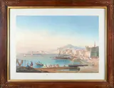 Gioacchino La Pira, Bay of Naples from Carmine, gouache on paper mounted to canvas