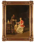 Gerard ter Borch Ii, Serving Oranges Around the Table with a Child and Lapdog, oil on canvas