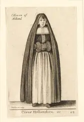 Trio of thee etchings of gentlewomen A Woman of Antwerp in domestic adornment by Wenceslaus Hollar, etching, sold Mar 2024