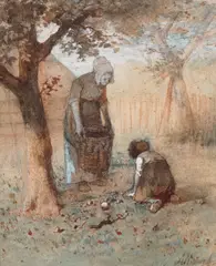 Anton Mauve, In the orchard, watercolor on paper