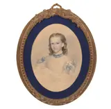 John James Harwood, A portrait of Miss Robinson, watercolor over traces of charcoal on paper, oval