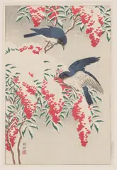 Ohara Koson, Nanteen Bush and Flycatcher in Snow, 1929, Woodblock in colors on wove paper