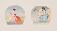 Otake Chikuha, Dan ogi mihon, 1905, Two woodblocks in colors on wove papers, one with embossing